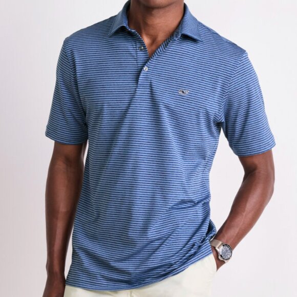 Vineyard Vines Men's Sports Golf Athletic Performance Polo in Blue Stripes L - Picture 1 of 9